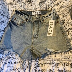 Daze Light Blue Distressed Jean Shorts